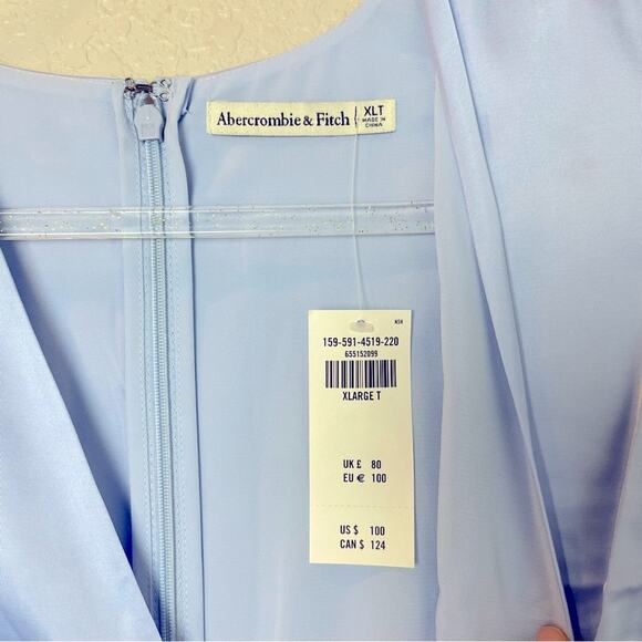 BNWT! ABERCROMBIE & FITCH Elegant Blue Deep V Satin Dress Size XLT - Picture 6 of 11